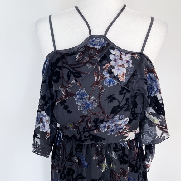 NWT ABS Collection Black Sheer with Velvet Embossed Floral Dress - Picture 9 of 14